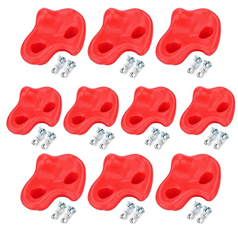 YFSAN 10PCS Rock Climbing Holds, Plastic Textured Rock Climbing Stone Rocks Wall Stones Kids Assorted Kit Bolt for Outdoor Indoor Climbing Frames Children Playground (Rojo)