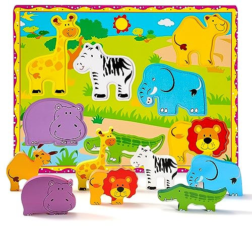 Holzpuzzle Steckpuzzle Holz Puzzle Kinder, Montessori Spielzeug Großen Teilen Tiere-Motive, Greifpuzzle Schichtpuzzle Holzspielzeug Lernspielzeug Geschenk für Kleinkind Jungen Mädchen 1 2 3 Jahre