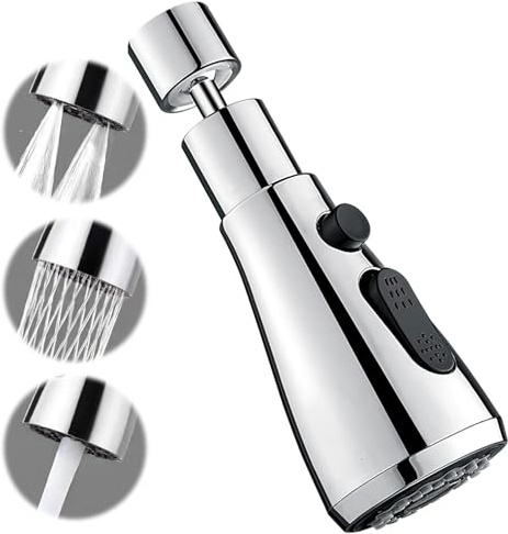 Kitchen Tap Spray Head 360° Swivel Spout, Tap Aerators 3 Modes,Silvery | Tap Faucet Attachment Spray,Universal Sink Tap Spray Head Attachment Faucet Extension Adapter,for Sink Bathroom,Water Saving