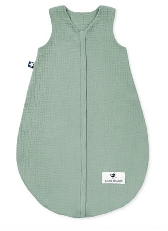 Julius Zöllner Musselin Sommerschlafsack grün, Größe 80 | aus weicher Musselin Baumwolle, sicher und schadstoffgepüft, ideal für warme Sommernächte
