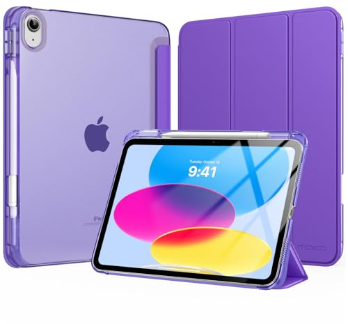 MoKo Coque pour iPad 11 Pouces (A16) 11e Génération 2025 avec Porte-Stylet | Pour iPad 10e Gén Coque 10,9 2022, Mince Léger Étui à Trois Volets avec Coque PC Arrière Translucide Robuste, Violet Foncé