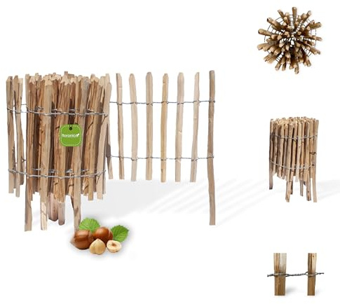 Floranica Valla de estacas de Avellana con Postes Altura 50 cm x 5 m Distancia Entre Lamas 8-10 cercas de jardín de castaño Valla de Madera Bordes de Parterre Vallas enrollables