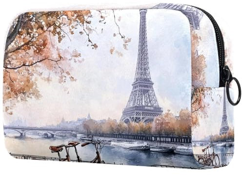 Trousse da donna, con torre Eiffel, per cosmetici, per cosmetici, borsa da viaggio grande, pratica borsa organizer con cerniera, Multi, 18.5x7.5x13cm/7.3x3x5.1in, Beauty case