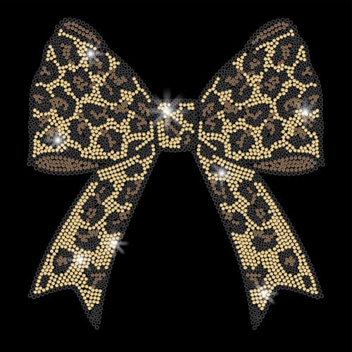 SUPERDANT Strass Hotfix Zum Aufbügeln Mit Schleife Und Bügelbild Strass Zum Aufbügeln Im Leopardenmuster DIY Stras Hotfix Transfer Patch Leoparden Glitzer Dekoration Für T Shirts Taschen Kissen Jacken