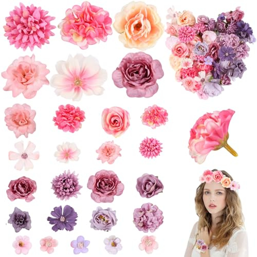 JSMTKJ 38 Stück Kunstblumen Blumenköpfe, 3~5cm Blumen zum Basteln Künstliche Blumen Mini Seidenblumen Kunstblumen Deko für DIY Basteln Hochzeit Party Home Handwerk