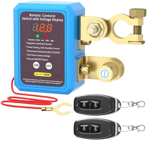 Batterietrennschalter 12V 240A Kabellos Batterietrennschalter mit LED Spannungsanzeige Fernbedienung Automatische Abschaltung für Auto Wohnmobil ATV LKW Boot