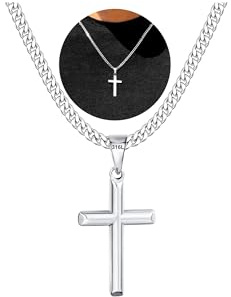 Esrael Silver Cross Necklace for Men Cross Chain Neckalce Mens Silver Chain Necklaces 5mm Cuabn Link Chains with Cross Pendant for Men Jewelry Gifts for Him 20inch