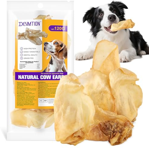 Orecchie di vacca naturali al 100% per cani - Snack dentale monocomponente, snack a lunga durata per tutte le razze | Ad alto contenuto proteico, facilmente digeribile,120G