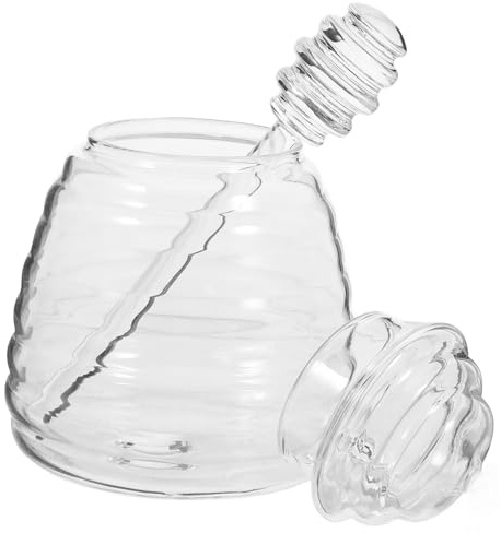 UTHCLO 1 Set Honey Dipper and Jar Set Transparent Glass Honey Container with Stirring Rod Convenient Design for Home Kitchen Use