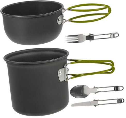 WOONEKY 1 juego Ollas de Aluminio para Camping Utensilios de Cocina Exteriores Portátiles para Personas Resistentes al y Antideslizantes para Acampar Senderismo y