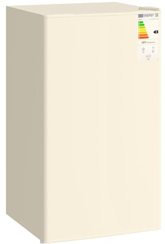 HOMCOM 91 Litre Freestanding Under Counter Fridge Freezer, Small Fridge with Chiller Box, Adjustable Thermostat, 47.5cm Wide, Beige