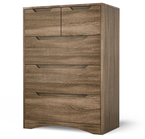 Bealife Kommode, Schlafzimmerkommode mit 5 geräumigen Schublade für Flur Büro Schlafzimmer Wohnzimmer (Hellgrau)
