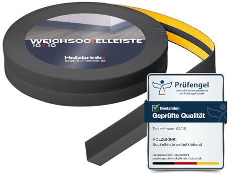 HOLZBRINK Weichsockelleiste selbstklebend PVC 18x18mm, 2,5 m | Küchenleiste Arbeitsplatte | Abschlussleiste selbstklebend für Badezimmer | Farbe: Dunkelgrau