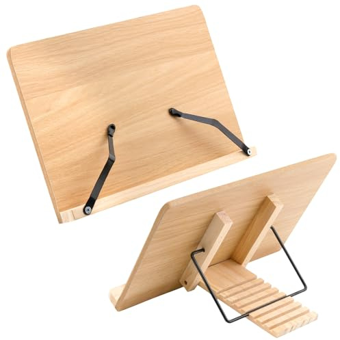 CHUIFAI 2 Stück Klappbar Bücherständer Holz, Buchhalter Leseständer Holz mit 8 verschiedenen Neigungswinkel, Buchständer Kochbuchhalter Faltbar für Küche, Büro, 20x28x3.5cm