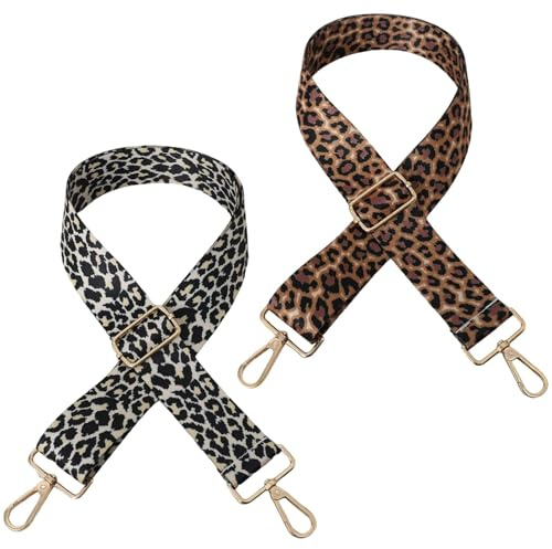 Taschengurt, 2er-Set Schultergurt für Taschen mit Goldenen Verschlüssen, Breiter Trageriemen für Umhängetasche 3,8 cm, Taschengurte zum Wechseln in Leopardenmuster Schwarz-Weiß und Schwarz-Braun
