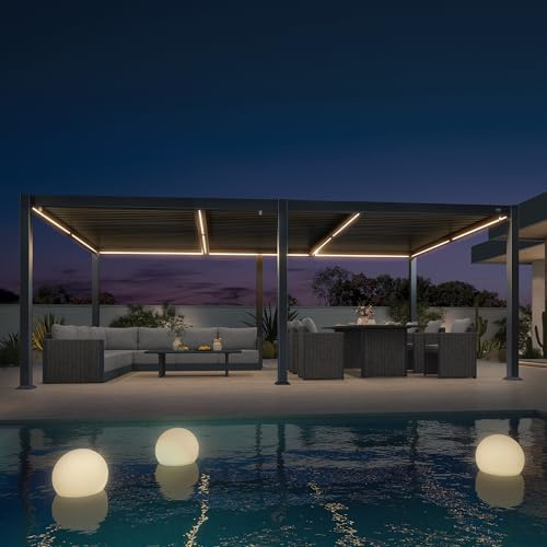 PURPLE LEAF Pergola 3,5 × 6,25 m mit LED Entwässerung Voll-Alu, Grau