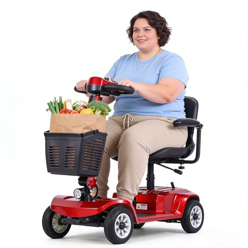 Movcan X-02 4 Wheel Electric Mobility Scooter-419 LB Capacity,Foldable Mobility Scooter for Travel,Adult,Elderly,Electric Wheelchair Device with 360°Rotating Seat,Electromagnetic Brake/Storage Baskets