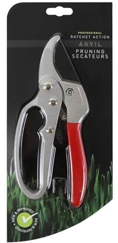 Anvil Pruning Secateurs - Red - Features a Finger Guard with Rubberised Anti Slip Handle - Perfect for Pruning Areas Such as Rose Bushes - Rust Resistant