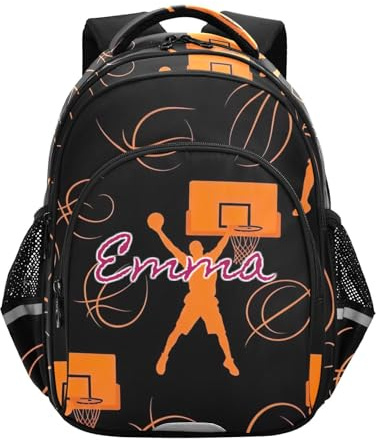 RPLIFE - Mochila para niños y niñas con nombre personalizado, para jugadores de baloncesto, mochila negra para niñas y escuela primaria, Jugadores de Baloncesto Negro, 17 Inch