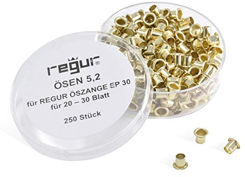 REGUR Ösen 5,2mm für EP 30 Stanz- und Ösenzange, 250 Stück für 20 - 30 Blatt für Verträge, zum Präsentieren, Reparieren, Basteln, Verzieren.