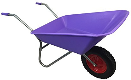 LILAC PURPLE PLASTIC WHEELBARROW WITH RED METAL CENTRE PUNCTURE PROOF PU WHEEL - 85 LITRE