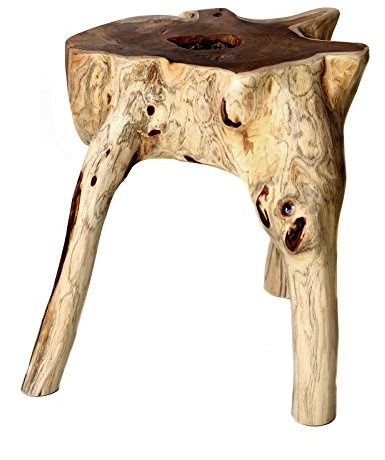 Brillibrum Design Wurzelholzhocker – Teakholz Baumstamm Hocker – aus einem Stück gefertigt – Teakhocker Natur – Unikat Holzhocker massiv