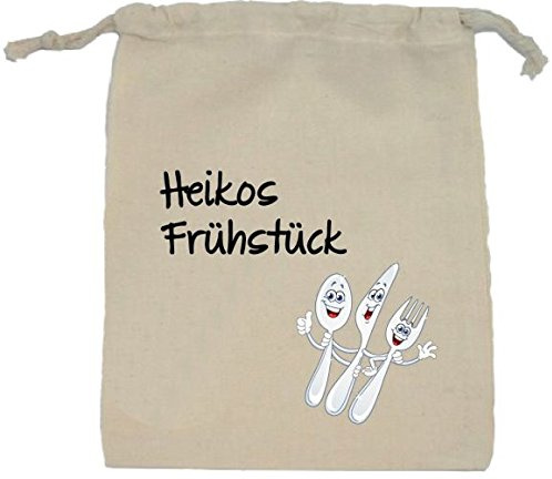 Bambinella® Frühstücksbeutel Lunchbeutel Stullentüte - mit oder ohne Namen bedruckt - 100% Baumwolle - Farbe: Natur - mit Kordelzug - Größe 24cm x 29cm - gefertigt in eigener Werkstatt in Deutschland