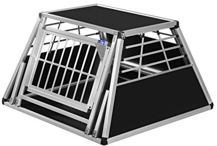 ALPUNA Transportbox N55 – Aluminium Hundebox 100×100×62,5 cm mit Notausstieg, sichere Auto Hundebox für den Kofferraum