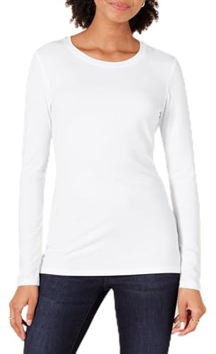 Amazon Essentials Women's Regular-Fit Long-Sleeve Crewneck T-Shirt (Available in Plus Size), White, M