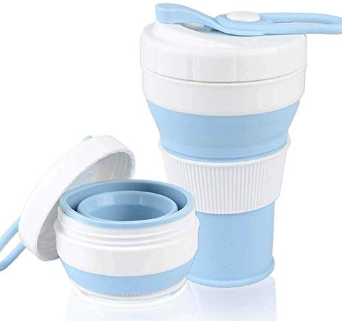 AniSqui coffee to go becher faltbar, [Bechermund mit Gewinde], (450ml 16oz, 100% Lebensmittelqualität Silikon BPA-frei kaffeebecher faltbar) by Blau