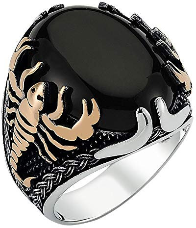 mysilverworld Herren-Ring aus massivem 925er-Sterlingsilber, Onyx-Stein, Skorpion-Figur (12), NA, Onyx
