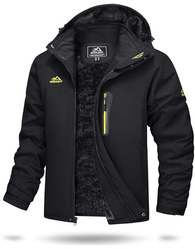 TACVASEN Herren Warme Skijacke Gefütterte Winterjacke Wasserabweisende Funktionsjacke mit Abnehmbarer Kapuzen