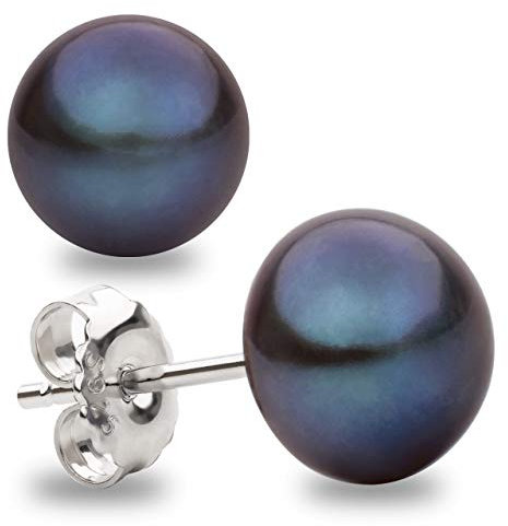Damen Perlenohrringe Schwarz Süßwasser Zuchtperlen Knopfform Schwarz Farbe SECRET & YOU - Perlen Ohrstecker Sterling Silber 925 - Erhältlich in 4 Größen von 8-11 mm