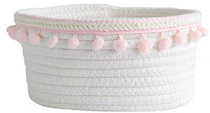 Aufbewahrungskorb-Set,Gewebter Aufbewahrungskorb,Gewebte Körbe mit Weißem Seil,Aufbewahrungsbox aus Baumwolle,Kleiner Baumwollseilkorb,Süßer Wattebausch,Organizer für Babys,Kosmetik, Schreibwaren