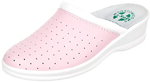 Ciabatte Sanitarie Anatomiche Uomo e Donna, Scarpe Pantofole Ortopediche Confortevoli con Tomaia in Vera Pelle Traforata, MADE IN ITALY, Rosa (Donna) 38