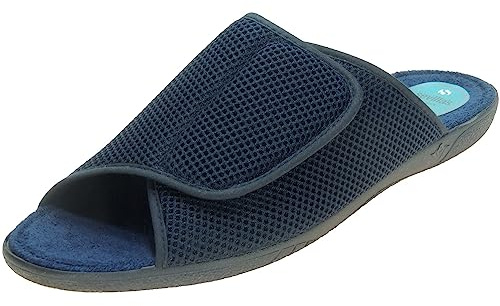 Calzados Romero. Zapatilla de Casa en Rejilla de Nailon para Hombre Punta Abierta y Ajuste Adaptable. Marino Talla 43