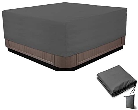 LDIW Couvercle de Spa Carré étanche Couvertures extérieures de Baignoire Spa, Housse de Baignoire Coupe-Vent résistante aux UV pour Piscine Bain à Remous de Jardin,Noir,220 * 220 * 90cm