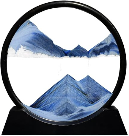 Aoderun Sandbilder Zum Drehen 3d Sanduhr Büro Deko Sand Rundes Glas Fließender Sand Rahmen Bewegliches Sandbild für Schreibtisch Sandmalerei für Erwachses (Neu Blau,20cm)