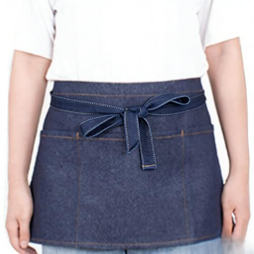YEKEYI Jeansschürze mit Tasche, verstellbare Küchenschürze mit 3 Taschen, Unisex, Schürze für Damen und Herren, mit Tasche zum Kochen