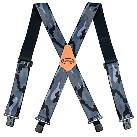 MELOTOUGH Men's Suspenders Fully Elastic 2 inch Wide X back Heavy Duty Work Suspenders (Black Camo)