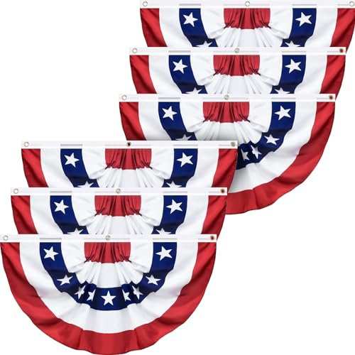 SURCVIO USA-Flagge, plissiert, 4 x 90 cm, amerikanische US-Wimpelkette, patriotische Halb-Fächerflagge, Dekoration, 4. Juli, Gedenktag, Unabhängigkeitstag, 4. Juli, Outdoor-Dekoration, 6 Stück