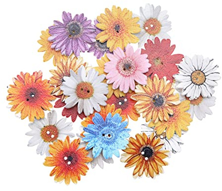 EMSea 100 bottoni di fiori in legno crisantemo decorativi con 2 fori bottoni di margherita 25 mm per fai da te cucito, abbigliamento artigianale