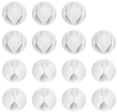 URAQT Cable Clips Holders, 15pcs Cable Clip Organizer Mini Cable Tidy Clips, Desktop Cord Holder Organiser, Charging Cord Cable Management for Home, Office, Car and Desk, White
