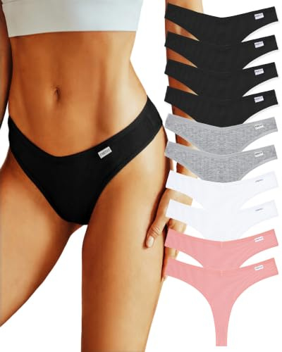 FINETOO 7/10er Women Cotton Thong Sexy Strings Set for Ladies Comfy Briefs Soft Underwear Womens Low Waist Knickers Breathable Panties Multipack S-XL