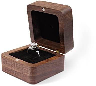 WisePoint Personalisierte Holz-Ringschatulle, Mini-Verlobungsringhalter Box mit Einzelschlitz, quadratische Eheringbox für Ringe, elegante und Retro-Ringhalter-Box für Hochzeit, Zeremonie (schwarz)
