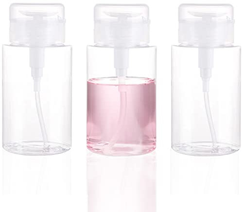 3 Pack Push Down Pump Dispenser Empty Push Top Bottles Containers for Nail Polish Makeup Remover Micellar Water Facial Toner 6.7oz/200ML