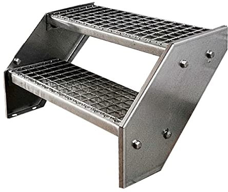 Kaminbau Mierzwa Premium Stahl Treppe Verzinkt 2 Stufen (Breite 1200 mm) (Höhe 38 cm) Wetterfest Gitterroststufe Gartentreppe