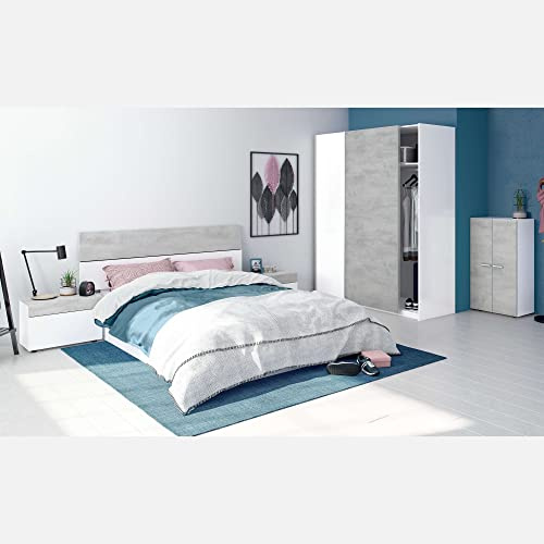 Miroytengo Conjunto Dormitorio Completo Habitación Principal Color Blanco Artik y Cemento (cabecero + 2 mesitas + Armario + Zapatero)