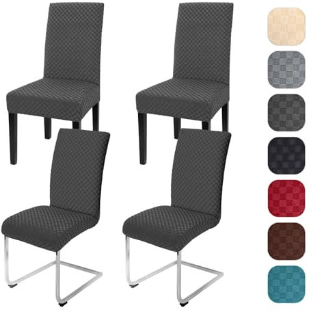 Yugarlibi Stuhlhussen 4er Set Stretch Stuhlhussen Schwingstuhl Elastische Moderne Jacquard Stuhlbezug Abnehmbarer Waschbarer Stühle Schutz für Küche Restaurant Bar Hotel Bankett (Dunkelgrau, 4 Stück)