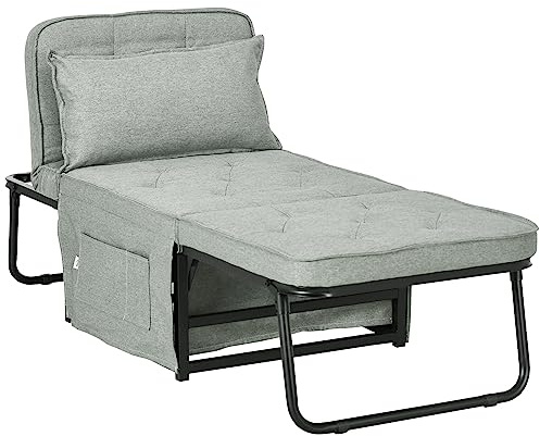 HOMCOM Sessel, 1-Sitzer, Schlafsessel, Sessel, Warmer, Liegestuhl, Liegestuhl, 4-in-1, mit 5-stufiger Rückenlehne, ausklappbarer Fußstütze, abnehmbarem Kissen und Taschen, für Gäste/Wohnzimmer